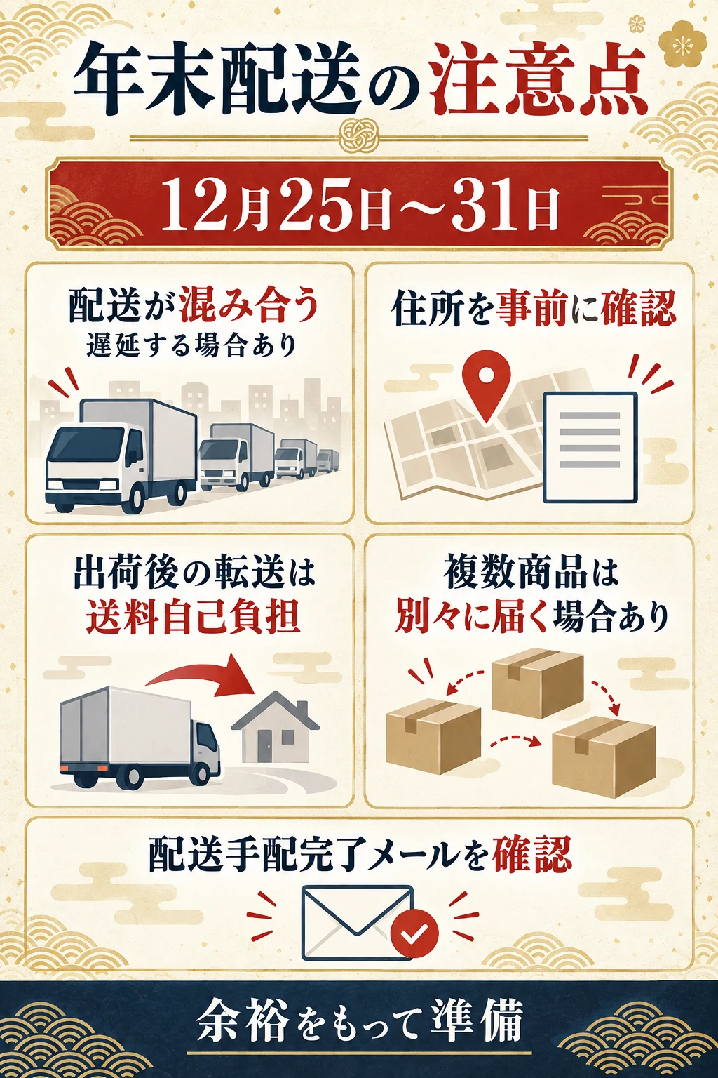12月25日から31日の年末配送で注意したいこと